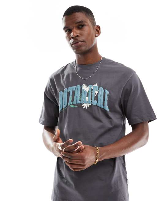 ONLY & SONS relaxed T-shirt with Botanical print in dark gray