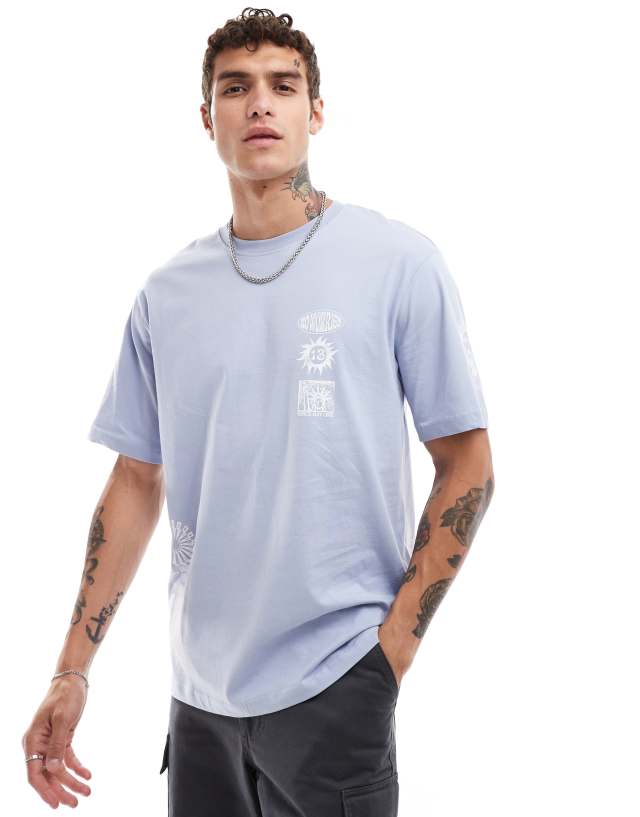 ONLY & SONS - relaxed t-shirt with symbols in light blue