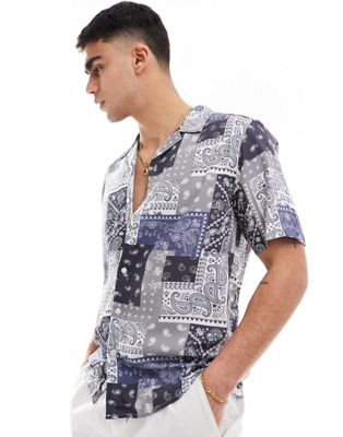 Only & Sons resort shirt with bandana print in grey - ASOS Price Checker