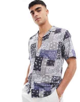 Only & Sons Resort Shirt With Bandana Print In Gray