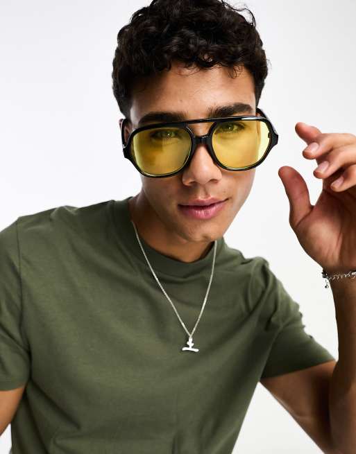 Men's sunglasses with yellow hot sale lenses