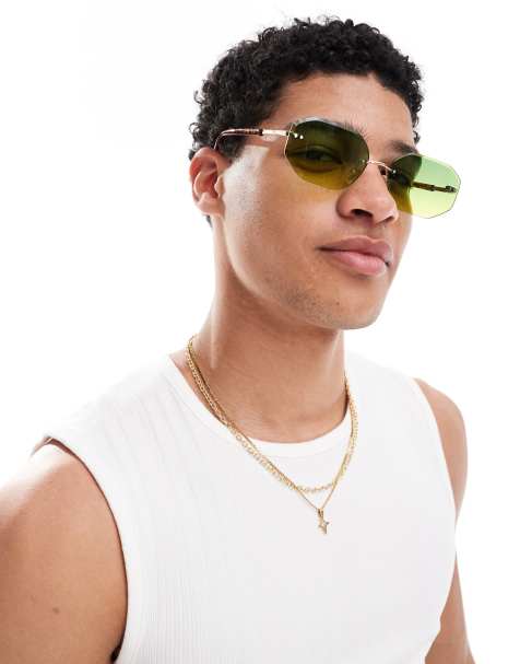 ONLY & SONS retro rimless sunglasses in green with tortoise - view 1