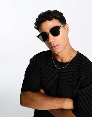 Only & Sons Retro Square Sunglasses In Black-gold