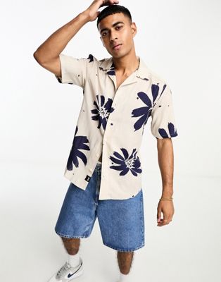Only & Sons Revere Callar Shirt With Navy Floral Print-white