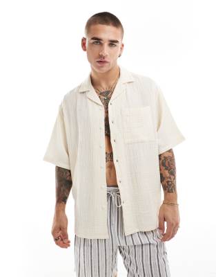 Only & Sons Revere Collar Cheesecloth Shirt In Cream-white