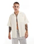 [ONLY & SONS] ONLY & SONS revere collar cheesecloth shirt in cream-White M Antique White