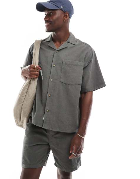 ONLY & SONS revere collar fine cord shirt in grey (part of a set) - view 1