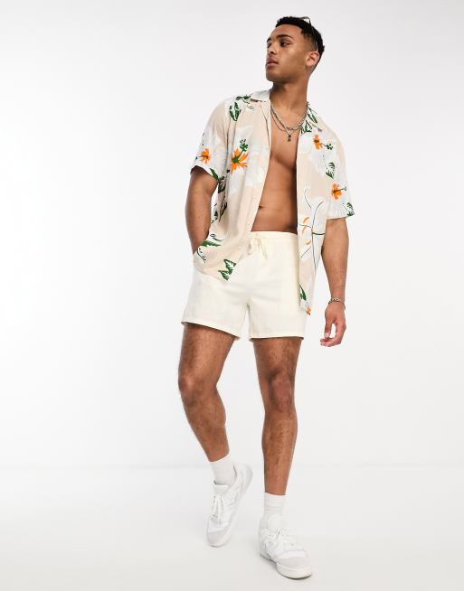 ONLY & SONS revere collar floral shirt in beige, 4 of 4