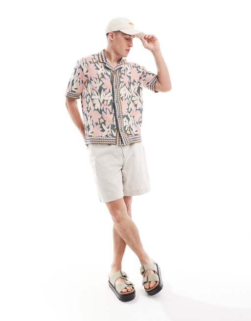 ONLY & SONS revere collar knit shirt in pink abstract floral, 4 of 4