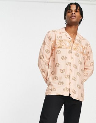 Only & Sons revere collar long sleeve shirt in pink paisley print - ASOS Price Checker