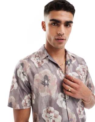 Only & Sons Revere Collar Regular Fit Shirt With Blurred Floral Print In Red