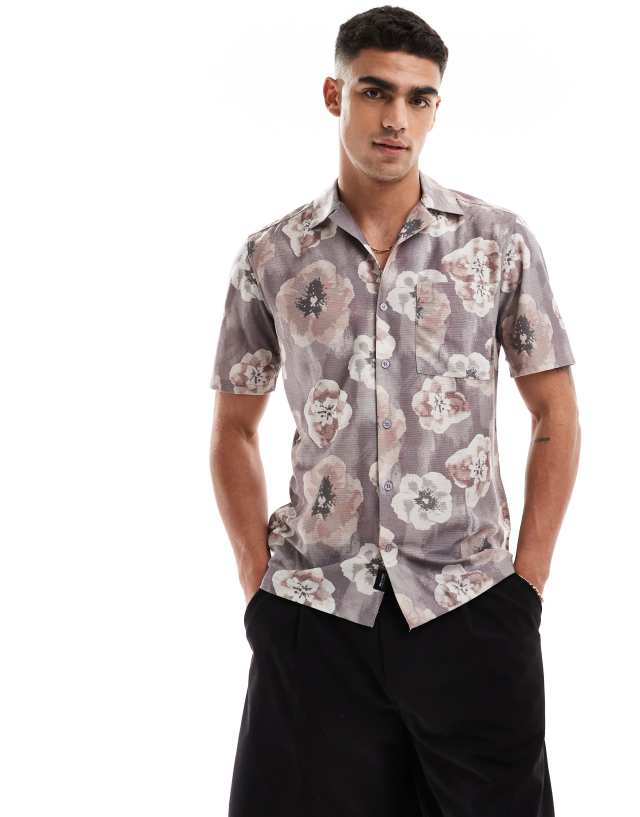 ONLY & SONS - revere collar regular fit shirt with blurred floral print