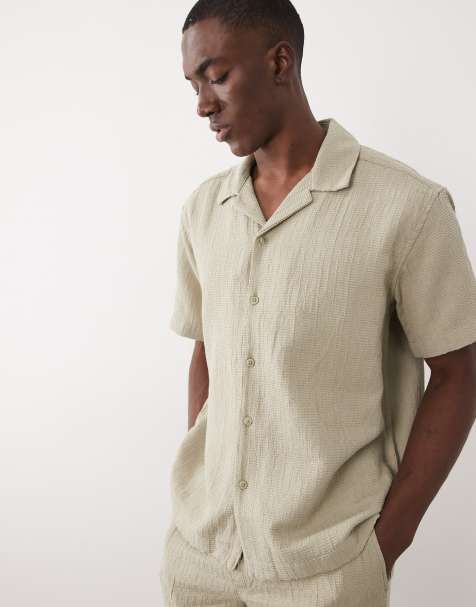 ONLY & SONS revere collar shirt co-ord in sage green - view 1