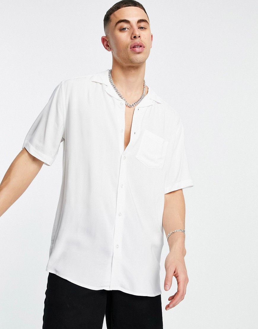 Only & Sons revere collar shirt in viscose white