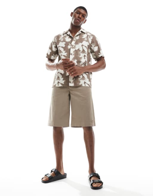 ONLY & SONS revere collar shirt with blurred floral print in brown