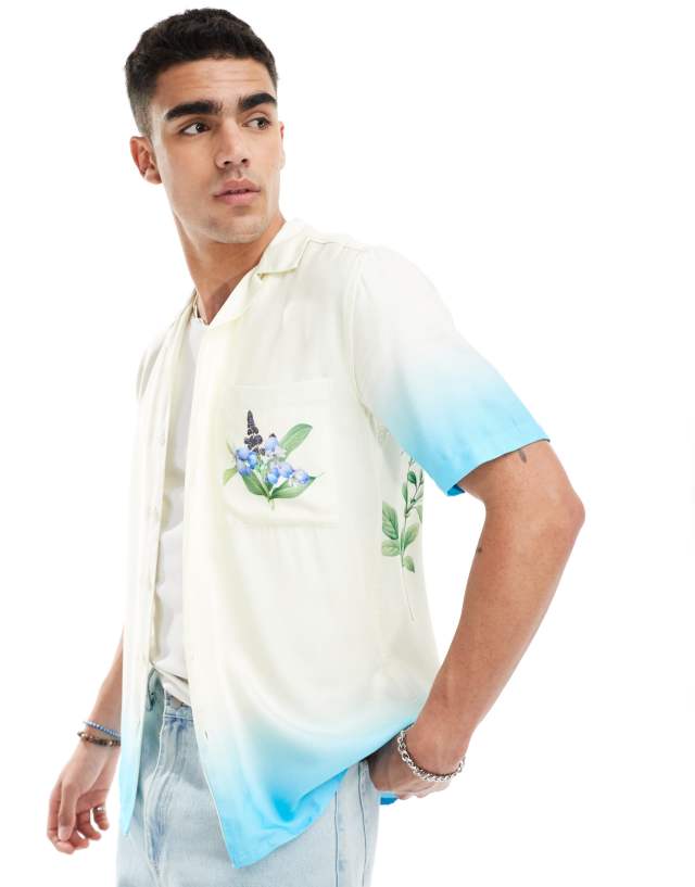 ONLY & SONS - revere collar shirt with floral print in blue ombre