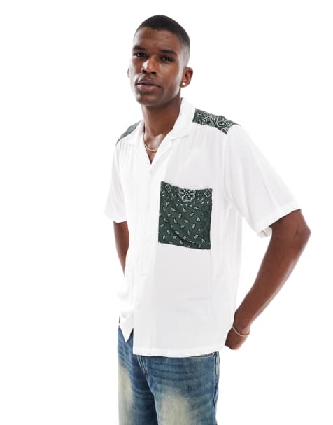 ONLY & SONS revere collar shirt with paisley detail in white