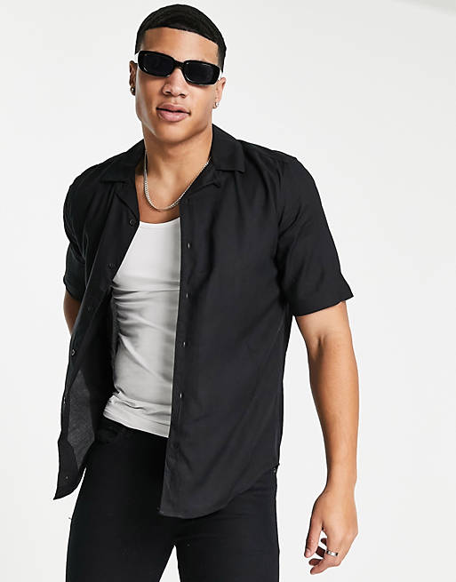  Only & Sons revere collar short sleeve shirt in black 