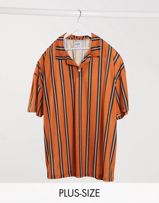 Only & Sons Plus revere collar stripe jersey polo in orange
