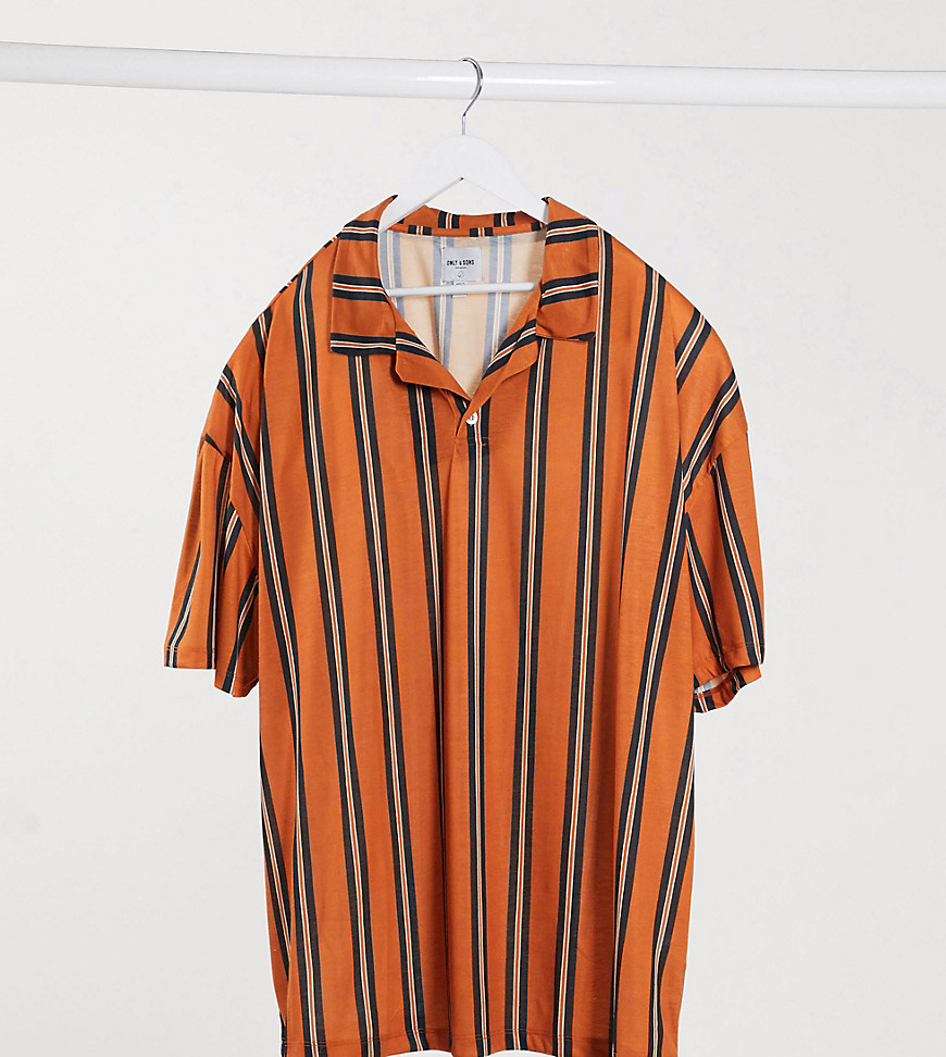 Only & Sons revere collar stripe jersey polo in orange