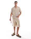 [ONLY & SONS] ONLY & SONS revere collar stripe shirt in beige-Neutral XL Chinchilla