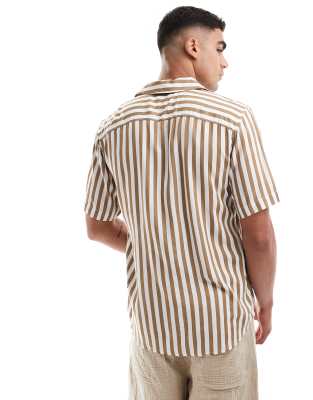Only & Sons Revere Collar Stripe Shirt In Neutral
