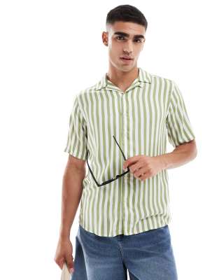 ONLY & SONS revere collar stripe shirt in sage-Green