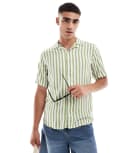 [ONLY & SONS] ONLY & SONS revere collar stripe shirt in sage-Green XS Swamp