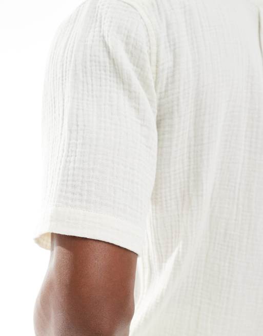 ONLY & SONS revere collar texture shirt in cream (part of a set), 3 of 4