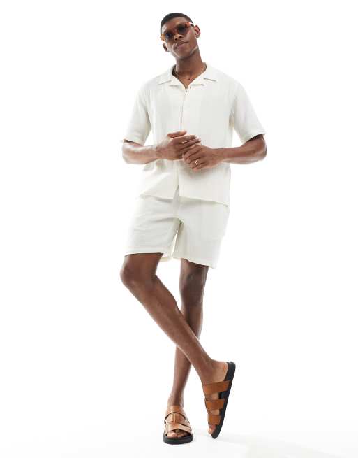 ONLY & SONS revere collar texture shirt in cream (part of a set), 4 of 4