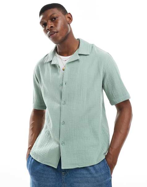 ONLY & SONS revere collar texture shirt in sage - view 1