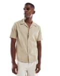 [ONLY & SONS] ONLY & SONS revere collar textured shirt in beige-Neutral S Twill