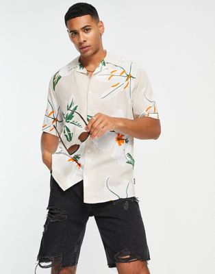 Only & Sons revere shirt in beige floral print