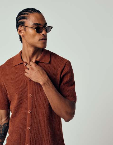 ONLY & SONS rib knit shirt in rust brown - view 1