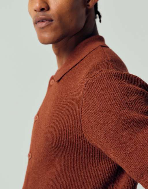 ONLY & SONS rib knit shirt in rust brown, 5 of 12