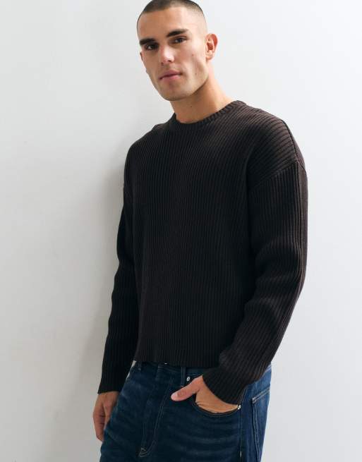 ONLY & SONS ribbed crew neck jumper in dark brown, 5 of 5