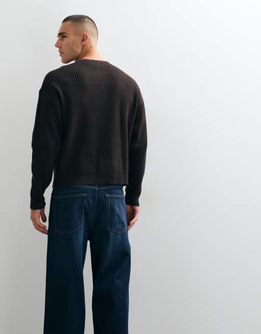 ONLY & SONS ribbed crew neck sweater in dark brown, 4 of 5