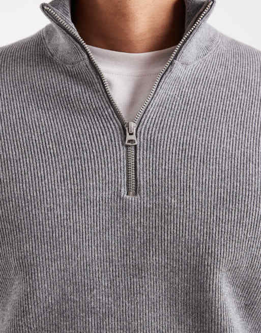 ONLY & SONS ribbed half zip jumper in grey, 5 of 5