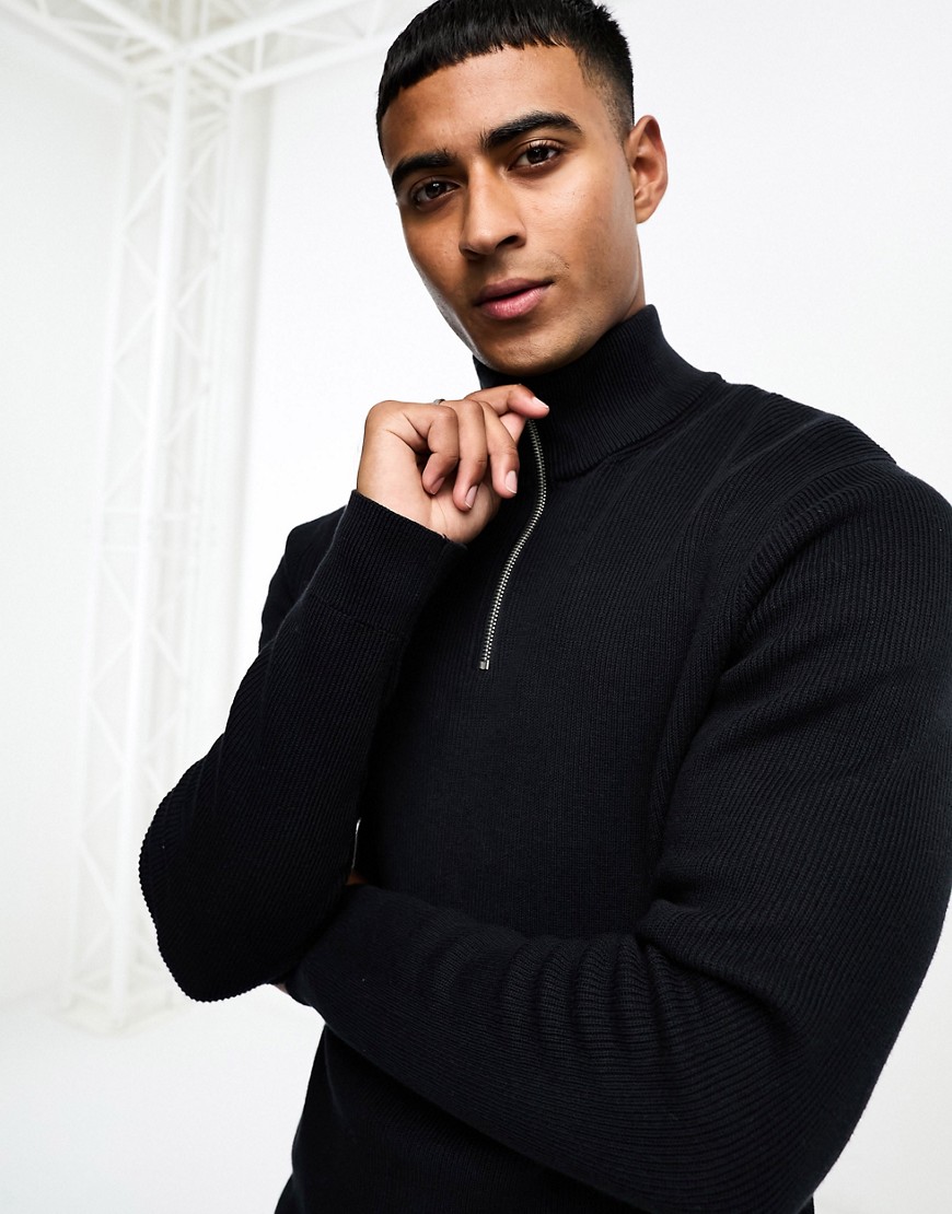 ONLY & SONS ribbed half zip jumper in navy