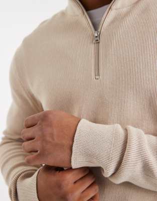 ONLY & SONS ribbed half zip jumper in stone | ASOS