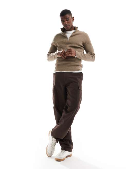 ONLY & SONS ribbed half zip sweater in light brown | ASOS