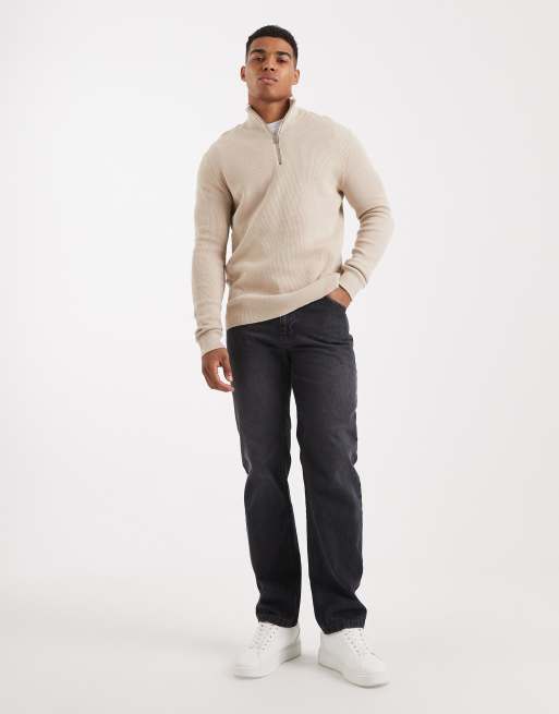 ONLY & SONS ribbed half zip sweater in stone | ASOS