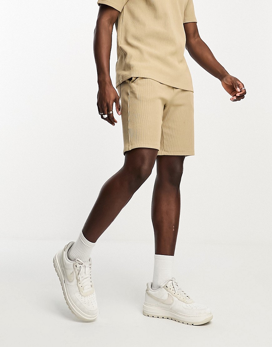 Only & Sons ribbed jersey shorts in beige - part of a set-Neutral
