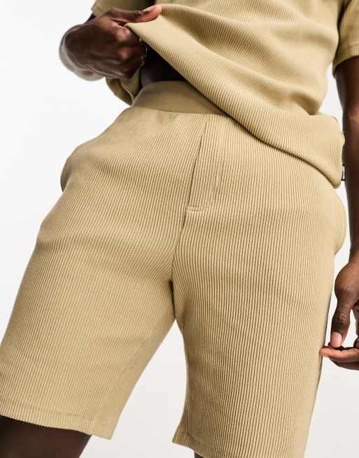 Only & Sons ribbed jersey shorts in beige - part of a set, 3 of 4