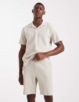 Only & Sons Ribbed Jersey Shorts In Neutral