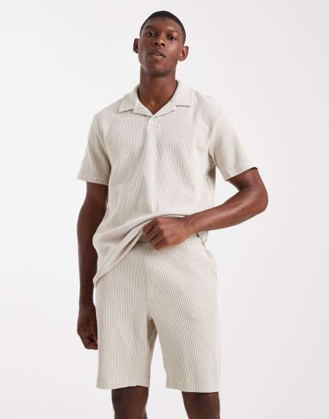 ONLY & SONS ribbed jersey shorts in stone - part of a set - view 1