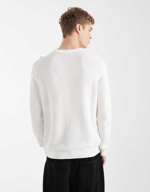 ONLY & SONS ribbed light knit jumper in white, 3 of 5