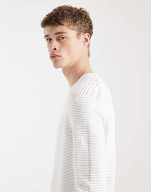 ONLY & SONS ribbed light knit jumper in white, 4 of 5