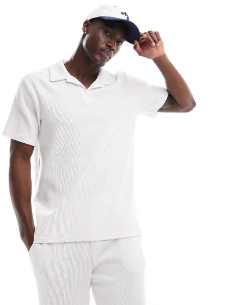 ONLY & SONS ribbed oversized polo co-ord in white - view 1