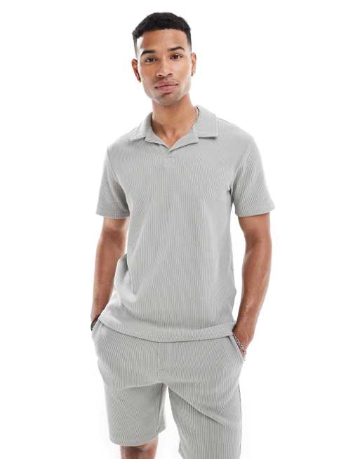 ONLY & SONS ribbed oversized polo set in light gray